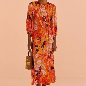 NWT! FARM Rio Anthropologie Jungle Panther Puff Sleeve Midi Dress XS